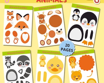 Cut and Glue Animals, Scissor Skills Worksheets, Preschool Cutting Practice, Kindergarten Learning Printables, First Grade Craft Activities