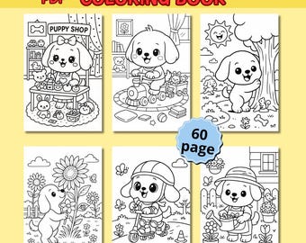 60 páginas para colorear de perros kawaii, páginas para colorear de cachorros, páginas para colorear de perros para niños, dibujos de perros, páginas para colorear de perros de dibujos animados, páginas para colorear fáciles y llamativas.
