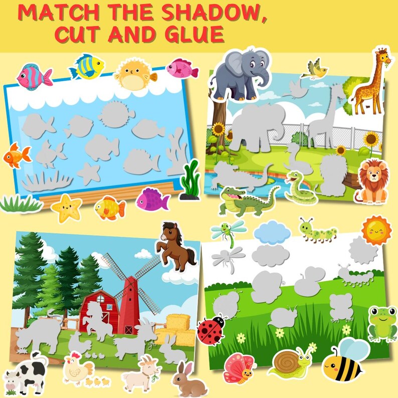 Shadow Matching Puzzles, Cut and Paste Activities, Matching Puzzles for ...