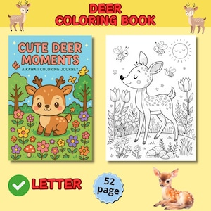 deer coloring book, baby deer coloring, woodland deer coloring, fawn coloring pages, deer illustration printable, forest animals printable