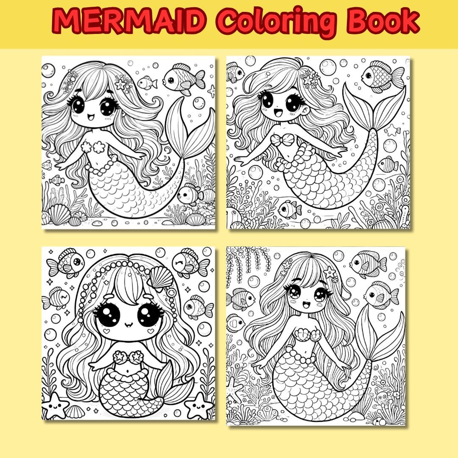 Bold and Easy, Mermaid Coloring Book for Kids, Kawaii Mermaid Coloring ...