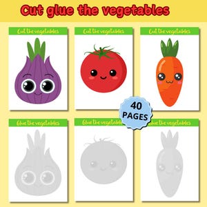 Cut and glue vegetables worksheet, Printable vegetable craft for kids, Scissor skills vegetable worksheet, DIY vegetable paper craft