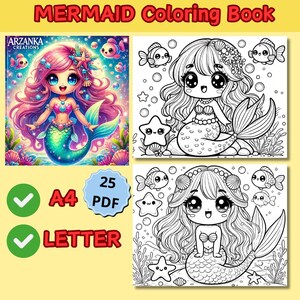 Bold and Easy, Mermaid Coloring Book for Kids, Kawaii Mermaid Coloring ...