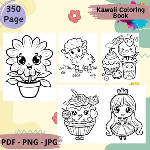 Kawai coloring book, children&#39;s coloring pages, kindegarten coloring book bundle, cute coloring book, coloring book for adults, printable