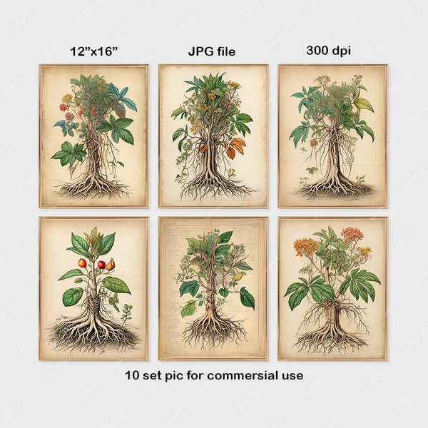 Watercolor Tree and Roots Prints - Nature-Inspired Wall Art - Set of 10 High-Quality JPGs for Living Room, Bedroom Decor