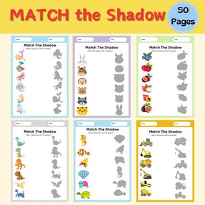 Shadow Matching Worksheet, Printable Shadow Match, Shadow Matching Game Printable, Kids Shadow Match Game, Match the picture, Busy Book