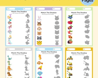 Shadow Matching Worksheet, Printable Shadow Match, Shadow Matching Game Printable, Kids Shadow Match Game, Match the picture, Busy Book