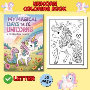 Cute Unicorn Coloring Book, Kawaii Coloring Book for Kids, Magical Unicorn Coloring, Fantasy Coloring Book, Fairy Tale Coloring Book