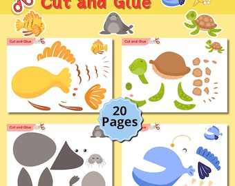 Sea Animals Crafts, Ocean Animals Activity, Cut and Paste Activities, Cutting Practice for Kids, Kids Scissors Activities, Cut and paste