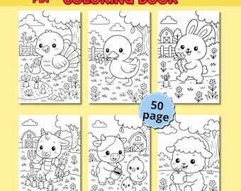 50 Farm animal coloring book,  Cow pig chicken coloring, Animal coloring pages, Preschool activity book, Toddler coloring pages