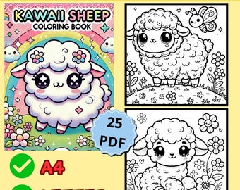 Kawaii Sheep Coloring Pages, Chibi Sheep Coloring Sheets, Adorable Sheep Coloring PDF, Farm Animals Coloring Pages, Cute Cartoon Sheep