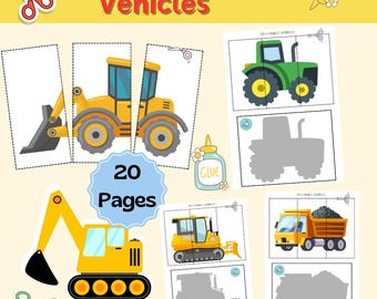 Construction Vehicle Worksheets, Printable Construction Vehicle Activities, Scissor Skills, Scissor Activity Sheets, Toddler Busy Book