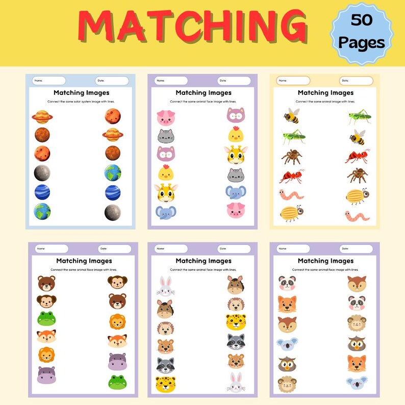 Kids Matching Task Matching Worksheet, Printable Matching, Kids Matching Activity ...