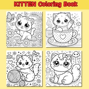 Kawaii Kitten Printable Coloring Book Cute Cats for Kids & Adults, Easy ...