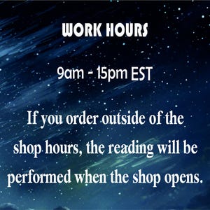 a night sky with stars, and it contains text that provides information about work hours.