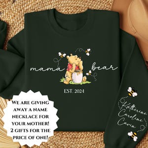 Custom Mama Bear Sweatshirt, Mama Est with Kid Name on Sleeve Sweatshirt, Personalized Mom Sweatshirt, Custom Christmas Sweatshirt, New Mom