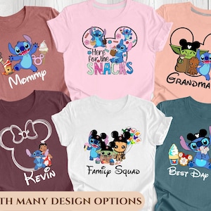 Camiseta "Aquí para los bocadillos", camiseta de Stitch, camiseta de Lilo y Stitch, camiseta de viaje a Disneyland, camiseta de viaje a Disneyworld, camiseta de Stitch para niños, vacaciones imagen 1