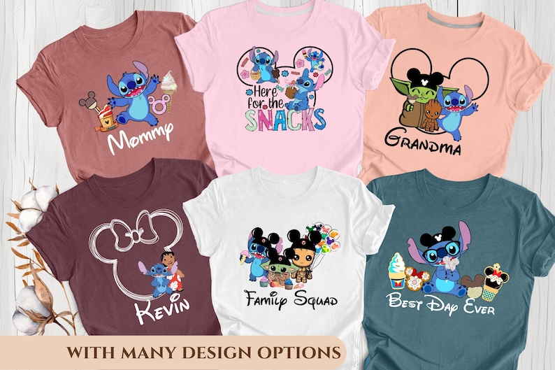 Camiseta "Aquí para los bocadillos", camiseta de Stitch, camiseta de Lilo y Stitch, camiseta de viaje a Disneyland, camiseta de viaje a Disneyworld, camiseta de Stitch para niños, vacaciones imagen 1