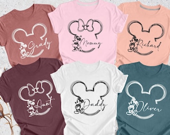 Custom Disney Family Shirt, Family Disneyworld Shirt, Mickey Sketch Shirt,  Minnie Women Shirt, Disney World Trip Shirt, Mickey Couple Shirt