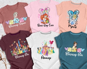 Disney Custom Princess Kids Tee, 2024 Personalized Disney Princess Shirt, Cinderella Birthday Shirt, Disney Princess Tee, Custom Birthday