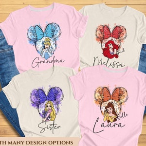Disney Custom Princess Belle, Tiana, Elsa, Anna, Jasmine, Ariel, Aurora, Rapunzel, Snow White, Merida, Cinderella, Mulan, Disney Minnie Ears