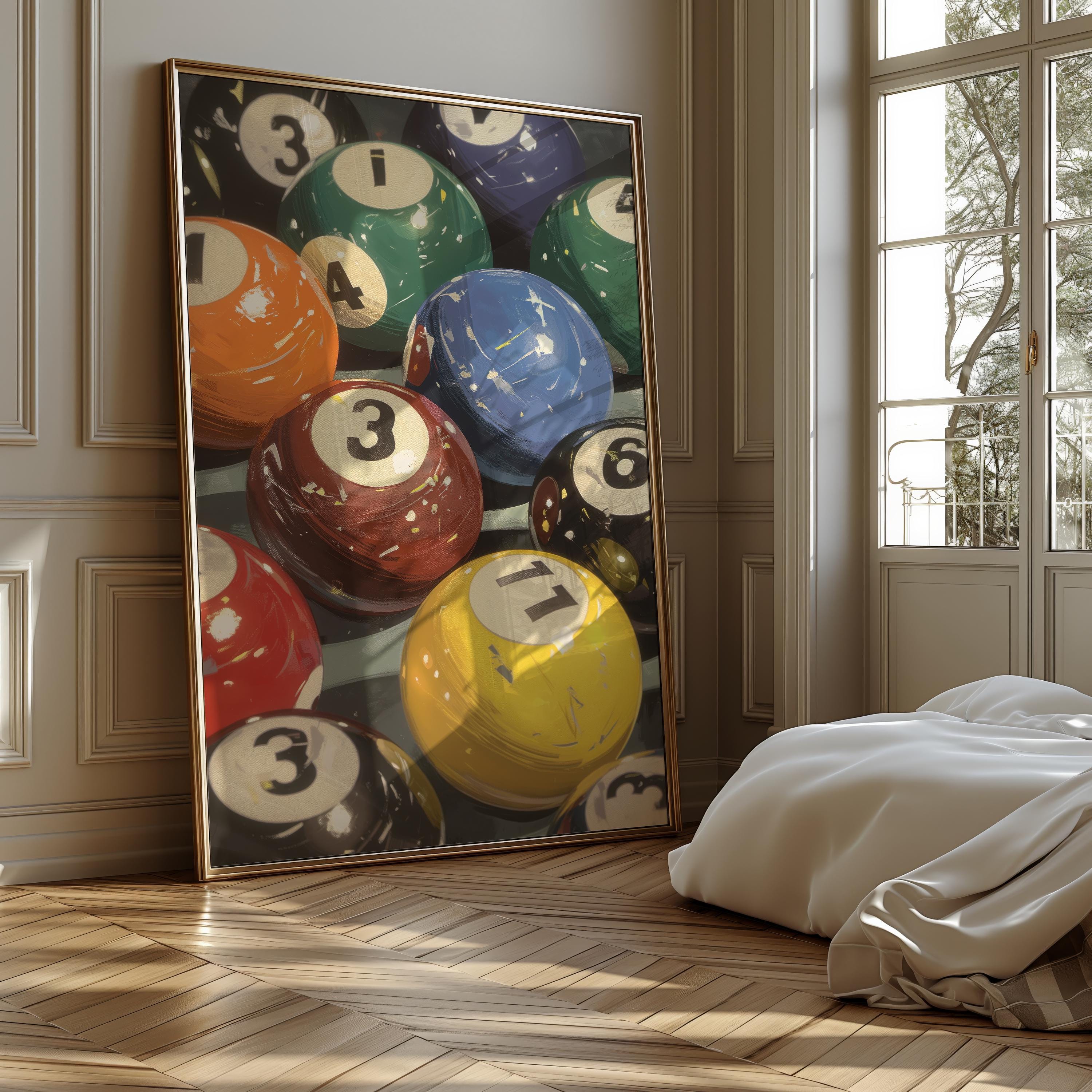 Pooltableart Retro Pool Table Art Print - Vintage Hand-drawn Billiards Wall Decor ...