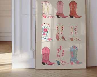 Arte para imprimir com tema do Oeste americano, ideal para quarto de adolescente com estilo cowgirl, decoração de parede para galeria, rosa, impressão para exposição, decoração para casa, maximalista, DOWNLOAD DIGITAL a17