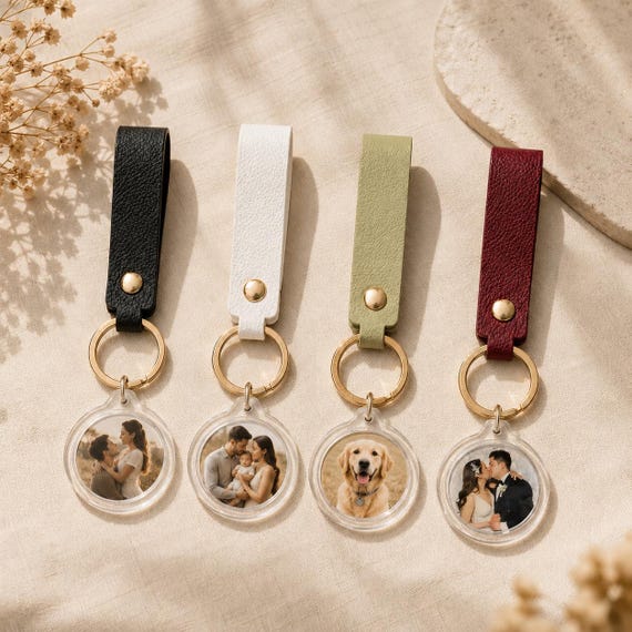 Leather Photo Keychain • Personalized Picture Keyring • Handmade in Berlin Custom Picture Gift