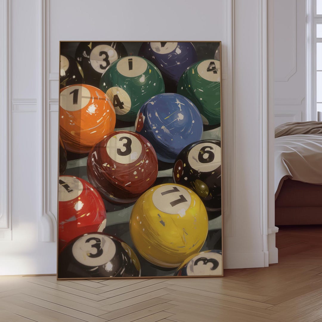 Retro Pool Table Art Print - Vintage Hand-drawn Billiards Wall Decor ...