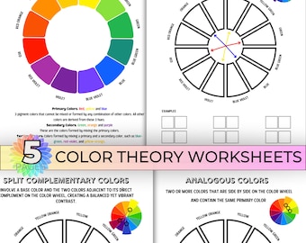 Color Theory Worksheets Printable, Color Wheel Painting Lesson Art Class Printable, Drawing Activity Sheet Color Theory Reference Sheet