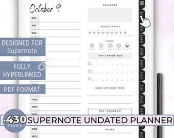 Planificador sin fecha Supernote, planificador diario Supernote A5X, calendario anual, calendario mensual, plantilla Supernote, Supernote A6X, A6X2 Nomad