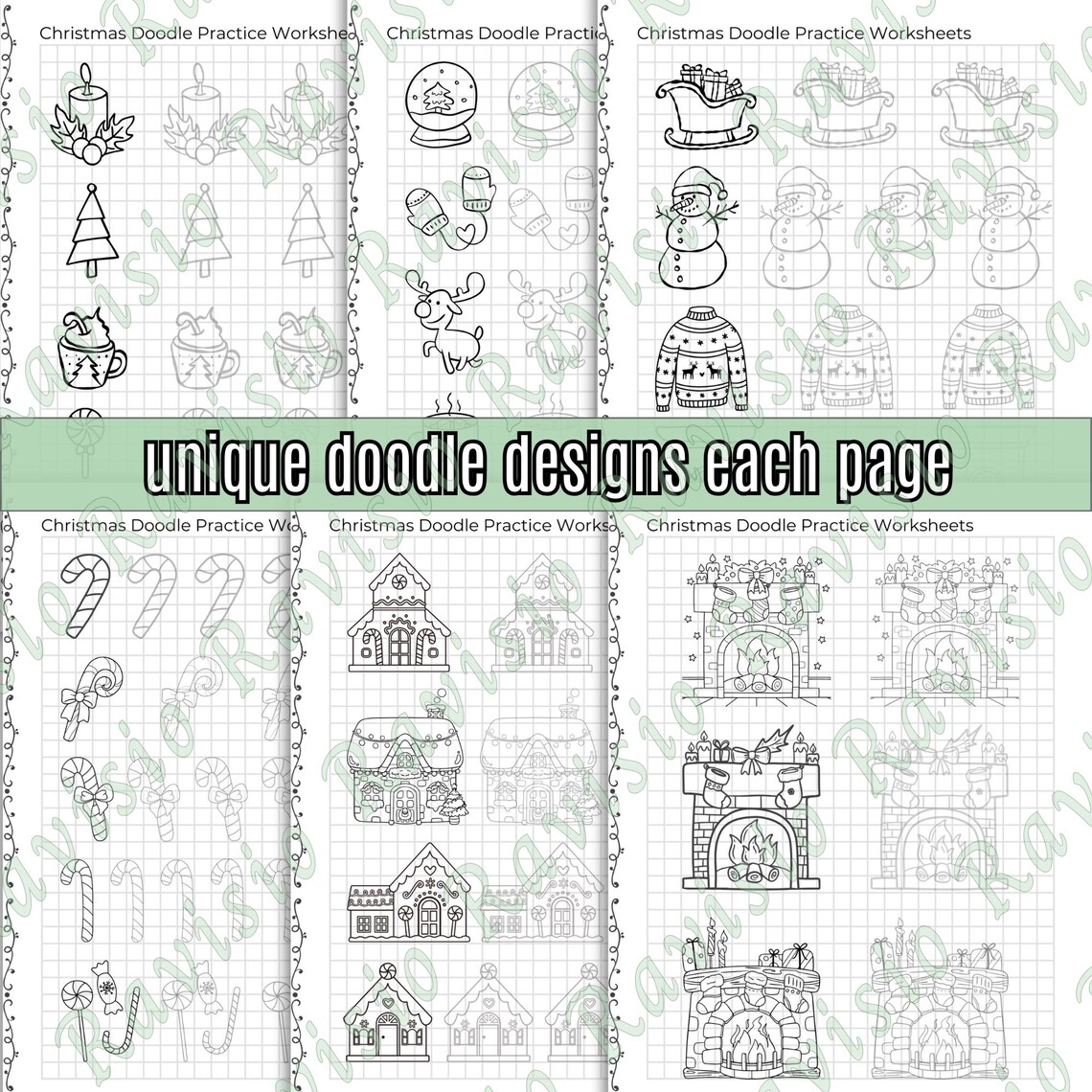 Christmas Doodle Drawing Worksheets, Printable Doodle Art Learn How to ...