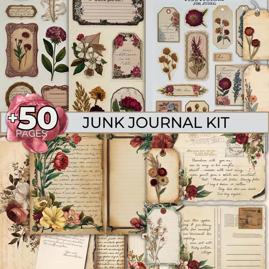 Vintage Junk Journal Pages Kit, Old Paper Ephemera Pack, Printable ...