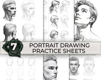 Head Drawing Practice Worksheets, Portrait Drawing Tutorial Printable Learn To Draw Art Lesson Class, How to Draw, Drawing Lesson Resource