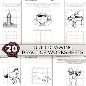 Grid Drawing Practice Worksheets, Pencil Drawing Tutorial Printable Learn To Draw Art Lesson Art Class, How to Draw, Drawing Lesson Resource