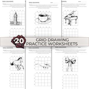 Schede di esercizi per disegnare a griglia, tutorial di disegno a matita stampabile Impara a disegnare Lezione d'arte Lezione d'arte, Come disegnare, Risorsa per lezioni di disegno