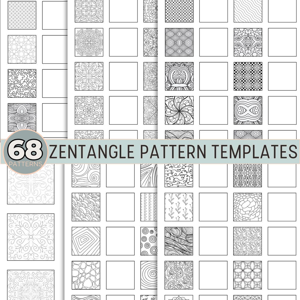 Zentangle Pattern Template Practice Worksheets Zen Doodle Patterns ...