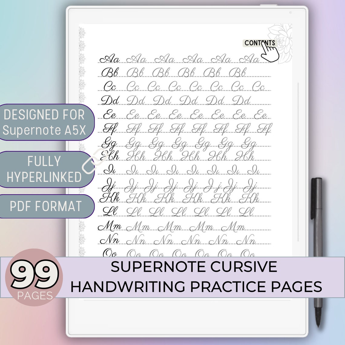 Supernote Cursive Handwriting Practice Worksheets Supernote A5X Tracing ...