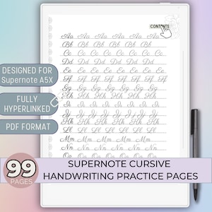 Feuilles d'exercices pour l'écriture manuscrite en cursive Supernote