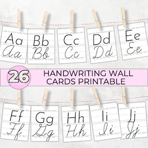 Cartes alphabet cursive, affiche cursive, affiche pour la classe, écriture cursive, affiche ABC, affiche préscolaire imprimable, cartes flash imprimables