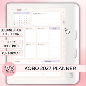 Agenda Kobo Libra 2027, Agenda semanal a color Kobo Libra, Elipsa 2E con hipervínculos, Elipsa, color salvia