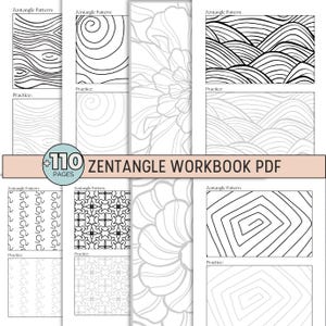 Zentangle Workbook for Beginners, Pattern Templates, Zen Doodle Practice Sheets, Printable Zentangle Tutorial, Mindful Art Therapy