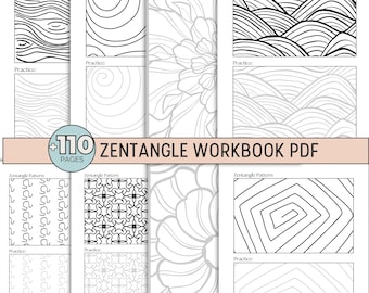 Zentangle Workbook for Beginners, Pattern Templates, Zen Doodle Practice Sheets, Printable Zentangle Tutorial, Mindful Art Therapy