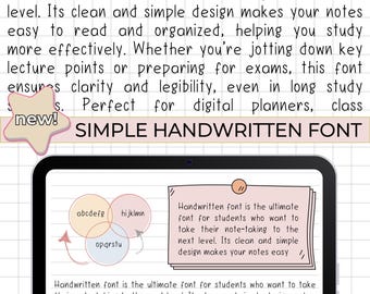 Carattere semplice scritto a mano, carattere carino e ordinato per prendere appunti per studenti, carattere per pianificatore di note digitali Goodnotes Notability Carattere estetico per iPad