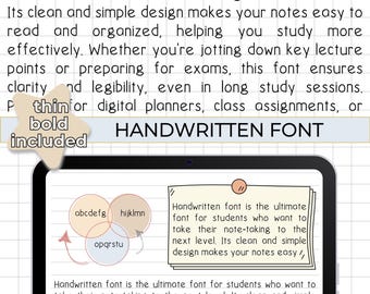 Font scritto a mano, font carino e ordinato per prendere appunti per studenti, note digitali, font semplice per pianificatore digitale, font estetico Goodnotes Notability per iPad