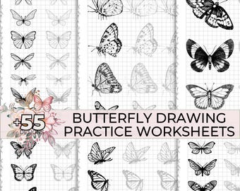 Butterfly Drawing Worksheets, Printable Butterfly Doodle Art, Learn How To Draw Butterflies, Tracing Sheet Animal Drawing Pencil Drawing