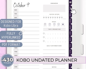 Kobo Waage Undatiert Planer, Kobo Waage Farbe Tagesplaner Monatlicher Jahreskalender Kobo Vorlage mit Hyperlink Elipsa 2E, Elipsa, Sage