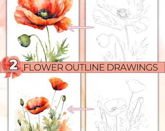 Flower Outline Drawings for Painting, Watercolor Drawing Outlines, Flower Coloring Page, Traceable Printable Template