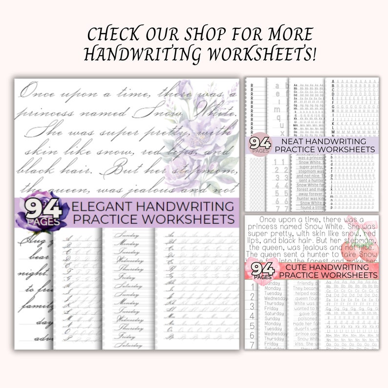 Cute Cursive Handwriting Practice Worksheets Printable Tracing Sheets ...