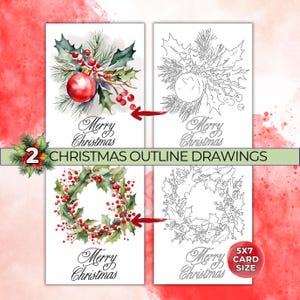 Rysunki konturowe na Boże Narodzenie do malowania, kontury rysunków akwarelowych, kolorowanka ozdoba wieńca świątecznego, szablon do wydruku do śledzenia